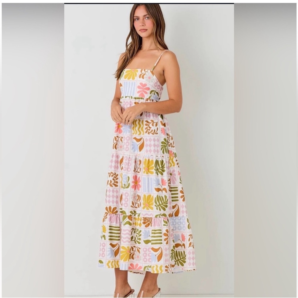 Paper Heart (Anthropologie) Maxi Sundrress - White with Multicolor Floral Print